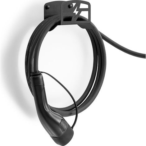 Electric Car Charger Holder - Base, Wall Hook, Hose, Cable Organizer, EV and Motorcycle Accessories (Black)