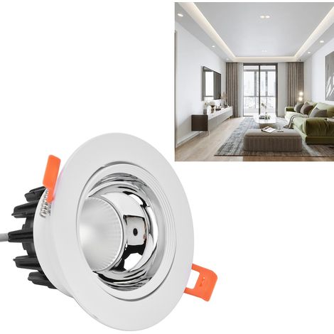 Spot encastré LED COB 7 W à angle réglable, diamètre 11 cm, boîtier blanc et coupelle argentée. (1/5)