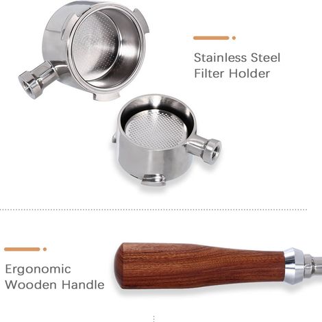 Kaffeemaschinen-Filterhalter mit Holzgriff, 51 mm Filterhalter, Edelstahl-Filterhalter, Zubehör für die Kaffeeextraktion, leicht zu reinigen, geeignet für.