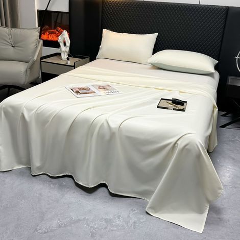 Drap Housse 230x230 cm, Drap de Lit en Soie Glacée Effet Frais d'Été, Couverture Légère Unie Style Luxe pour Lit Double