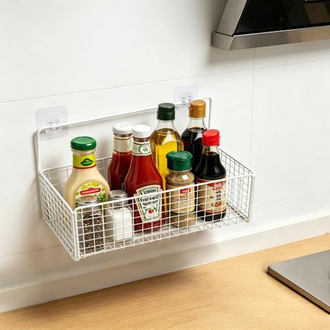Metal Storage Basket, 26×15×13cm Wall-Mounted Fruit Basket, No Drilling Required (1/5)