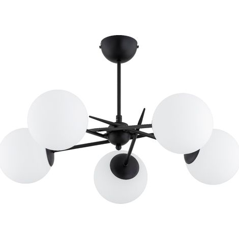 Plafonnier moderne noir 5xE14 globes blancs Primery (1/3)