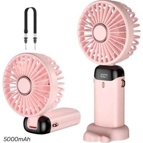 1 Ventilateur, Base, 5 Vitesses, Batterie 5000mAh, Affichage LED, Bureau, Voyage (1/5)