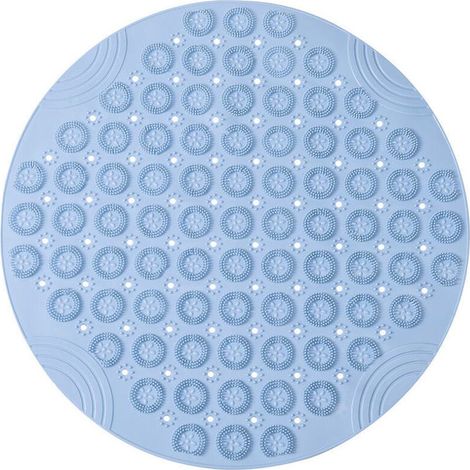 30x30cm PVC Tapis de Bain de Massage Rond Tapis Douche Antidérapant Tapis de Salle de Bain Antibactérien Tapis de Douche Lavable en Machine Tapis de Baignoire avec Trous de Drainage et Ventouses,bleu (1/4)