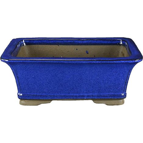 Vaso per bonsai rettangolare in gres smaltato blu 27,5x18x10,5 cm - ZM005b