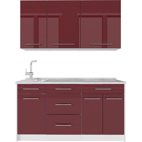 Cucina monoblocco Fame-Line, Bordeaux lucido/Bianco, 150 cm senza piano di lavoro, Vicco (1/5)