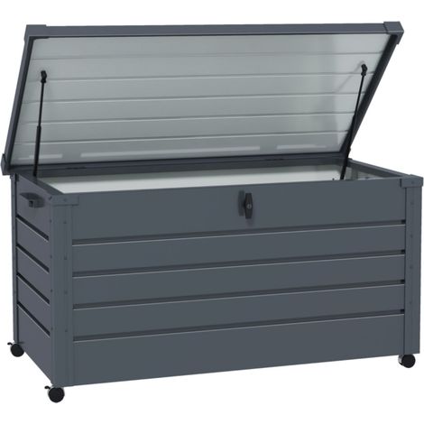 Coffre de rangement extérieur 120x62x66 cm gris foncé : jardin, à coussins, résistant intempéries, 4 roues (1/5)
