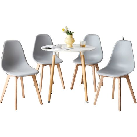 Juego de comedor, 4 sillas, patas de madera maciza, mesa gris. (1/2)