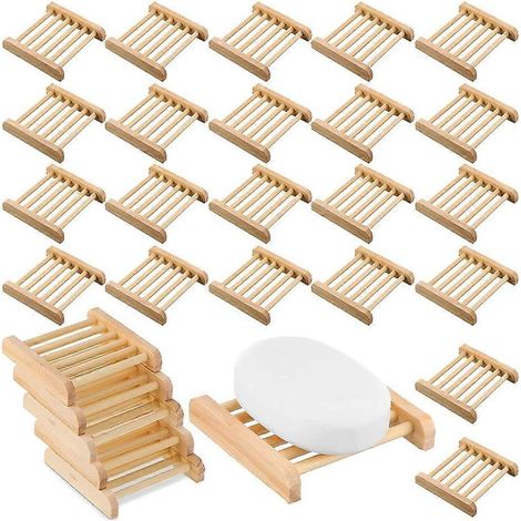 Set mit 50 Seifenschalen aus Bambus, Seifenschalen aus Holz fürs Badezimmer, selbstentleerende Seifenschalen aus Holz, handgefertigtes Tablett (1/5)
