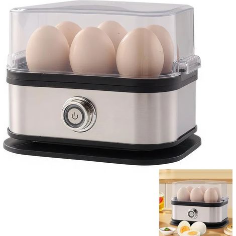 Cuiseur à œufs, capacité 6 œufs, pour œufs durs pochés, 200 W, pour la cuisine domestique, 21 x 13,5 x 14,8 cm, acier inoxydable (1/5)