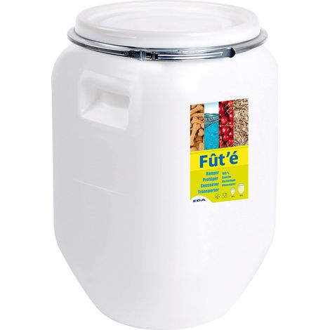 Fût Multi-Usages 50 L pour Conservation Alimentaire 100% Étanche et Hermétique Cerclage Métallique Sécurisé Blanc Opaque Naturel (1/5)