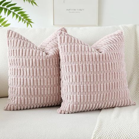 Housses de Coussins Côtelé Canapé Taie d'oreiller Salon Chambre 40x40cm (Rose) (1/4)