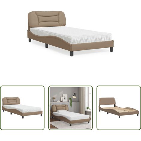 Kunstlederbett - Bett mit Matratze "Hvar" Cappuccino-Braun 100x200 cm Kunstleder (1/5)