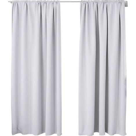 WOLTU 2er Set Gardine blickdicht 250 g/m² mit Kräuselband kalk/grau-weiß 135x175 cm (1/5)