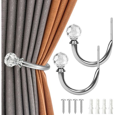 2 crochets muraux pour rideaux avec embouts cristal, embrasses décoratives faciles à installer, maison et hôtel. (1/5)