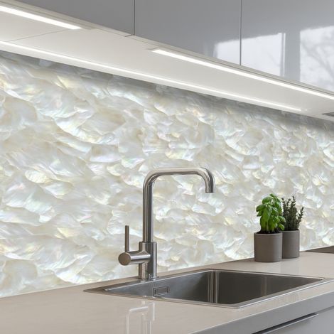 Kitchen Splashback Pearl Gloss - White - Shell 150x60 cm