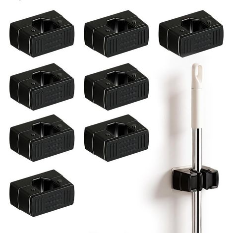 8 Pièces Accroche Balai Mural, Support Balais Mural, Forte Fixation Adhésive sans Percer, Rangement Étanche pour Salle de Bain Cuisine (1/5)