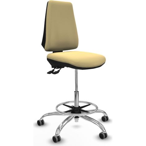 Taburete Elche AS similpiel crema base cromada ruedas 65mm engomadas