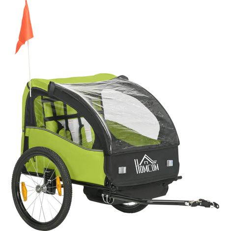 Remorque vélo pour enfants, 18 mois avec ceinture de sécurité Système d’amortisseurs 140 x 88 x 90 cm Vert