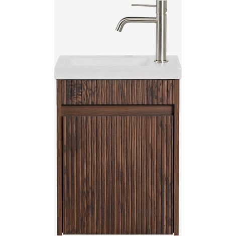 Ensemble meuble de salle de bain suspendu en bois avec lavabo intégré Narek SKLUM