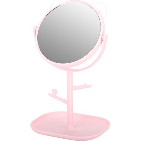 Miroir de Maquillage de Bureau Rotatif Blanc avec Plateau, Élégant et Pratique pour Coiffeuse, Pivotant 360° (1/5)