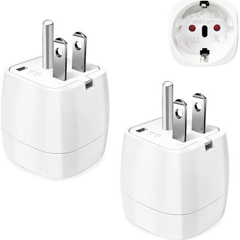 2 Pièces Adaptateur Prise USA, Adaptateur Voyage Accessoires, FR 2 Broches vers US 3 Broches Adaptateur Prise Canada, Mexique, Thaïlande Type B (Blanc) (1/5)