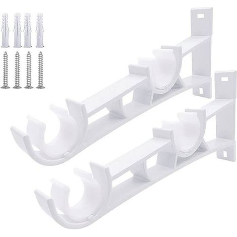 Support de Tringle à Rideau - Double Rail - Fixation Murale - Blanc - Paquet de 2 (1/5)