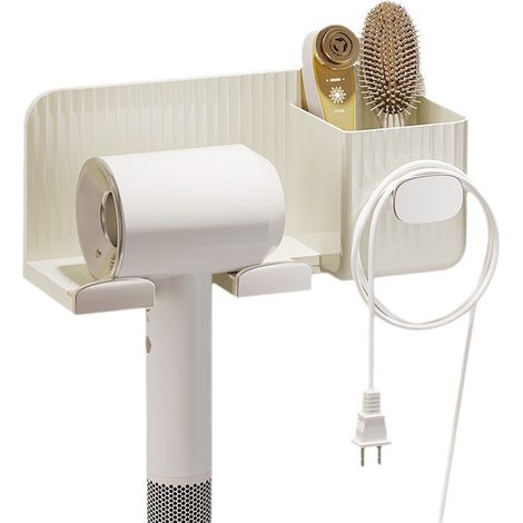 Soporte minimalista adhesivo de pared para secador de pelo: organizador elegante para accesorios de baño, no requiere taladrar (dorado). (1/5)