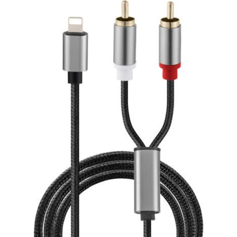 Câble RCA Audio Auxiliaire Adaptateur Lightning vers 2RCA Jack Mâles 1M Compatible avec iphone 14 13 Pro Max 13 Mini 12 12 Pro Max 12 Mini 11 Pro Max XS X 8 7 6 Plus (1/5)