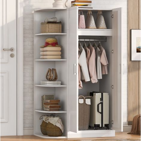 OKWISH 2-türiger Kleiderschrank mit Regalen und Schubladen 90 x 55 x 170 cm Weiß (1/5)