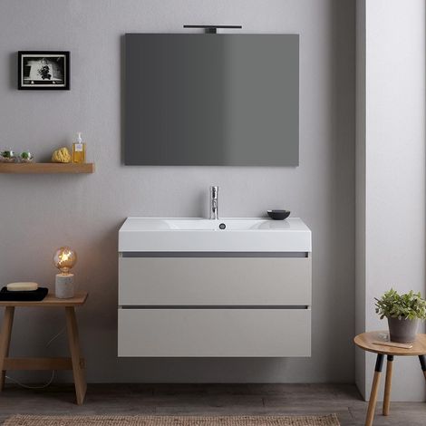Mueble De Baño De 90 Cm Gris Perla Con Lavabo Y Espejo 90X70 Valentina (1/5)