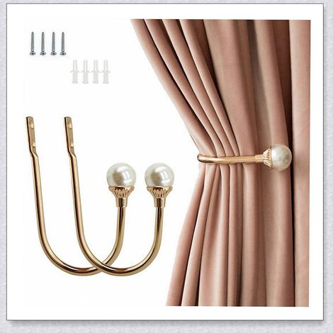 Two-piece set of stylish solid U-shaped pearl head curtain hooks, coat hooks, and wall hooks - direct sales. (1/5)