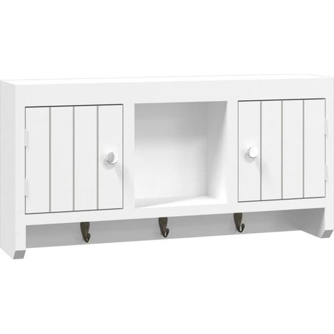 Armadietto portachiavi da parete design moderno 40 x 8,5 x 20 cm grande capacità portaoggetti in legno bianco 020047123