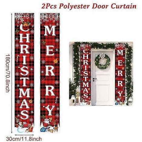 Décoration de porte de Noël - Bannière Joyeux Noël - Décoration murale - Ornement de Noël à suspendre - Cadeau de Bonne Année xS0321-302 (1/5)