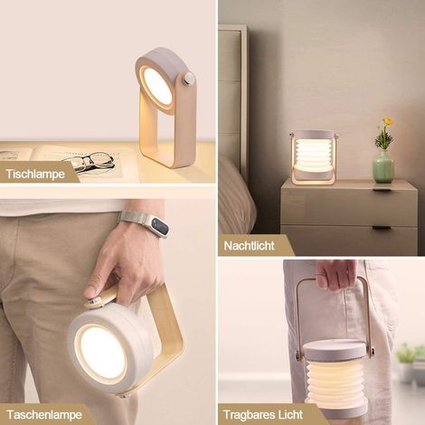 Lampe de chevet à variateur de lumière LED tactile avec poignée en bois Lampe de table vintage 3 niveaux de luminosité Lampe de table pliante portable avec fonction tactile pour la chambre à coucher - (1/4)