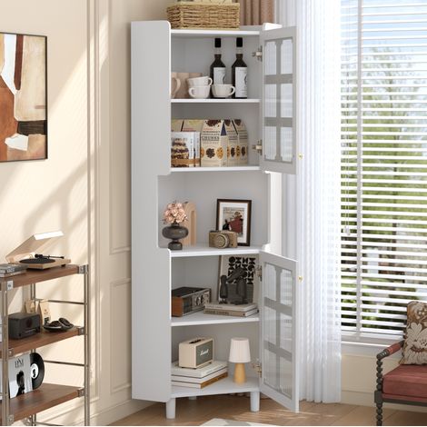 Mobile Angolare 63,5x31.9x157,5 cm, LED RGB Integrato 3 Zone, Fissaggi di Sicurezza, 3 Zone di Storage, MDF Bianco, per Angoli (1/5)