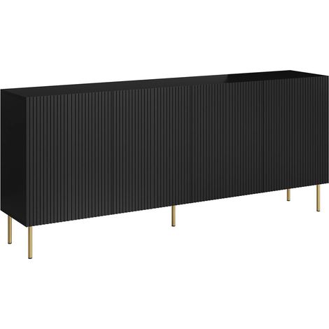 Buffet Londa, buffet de salon à quatre portes battantes, surélevé, 200 x 42 x 82 cm, noir (1/4)