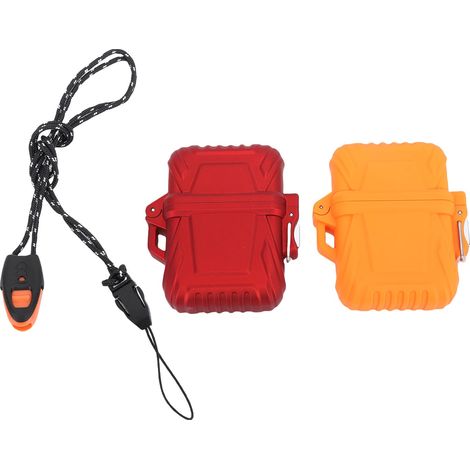 Boîte étanche 2pcs - Lot de 2 boîtiers plastiques rouges et oranges avec cordon pour clés et bijoux (1/4)
