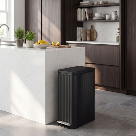 Poubelle de Cuisine 50 L, en Acier, avec Seau Amovible, Couvercle Silencieux, à Pédale, Gain de place, Noir