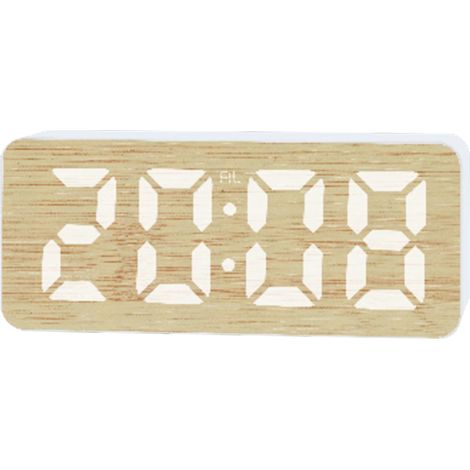 Reloj multifuncional con función de repetición de alarma, pantalla digital grande, reloj LED con diseño de bambú, reloj digital electrónico.