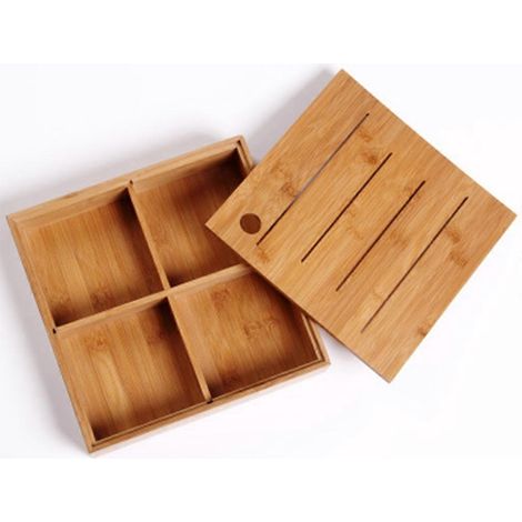 Boîte de Rangement Vintage en Bois 4 Cases pour Bijoux, Bonbons et Bureau (1/4)