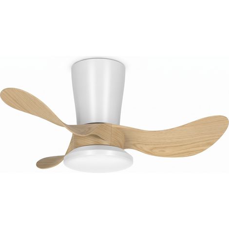 Ventilador de Techo DC Fabrilamp Triollo 27W Blanco/Haya con Luz LED 2700lm, 3 Aspas, 6 Velocidades, Mando, Temporizador, Memoria e Intensidad Regulable