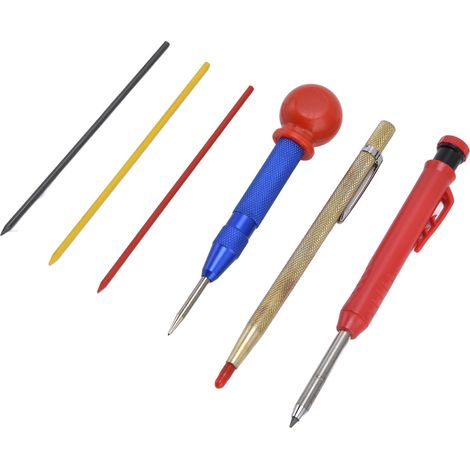Stylo menuisier avec pointe acier et mines graphite rechargeables pour marquage précis et traçage sur bois (1/5)