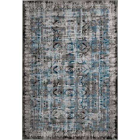 Tapis Imprimé Oriental à Poils Courts "Ariya" Bleu 80 x 150 cm (1/4)