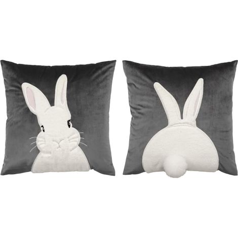 Lot de 2 housses de coussin décoratives carrées en velours à motif lapin, broderie 3D, 45 x 45 cm (1/5)