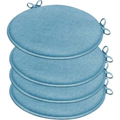 Set 4 Cuscini Sedia Rotondi Cotone Lavabili Morbidi Coprisedia Tondo Tinta Unita Pastello - Blu