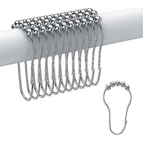 Anneaux de rideau de douche, lot de 12, en acier inoxydable à roulettes, antirouille, à glissement équilibré et anti-chute, doubles crochets pour rideau de douche de salle de bain. (1/5)