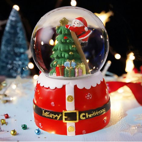 Boule de cristal de Noël, boîte à musique créative, décoration pour étudiants et enfants, artisanat en résine 2041, escalier grimpant, grande taille, 100, neige + lumière + musique (1/5)