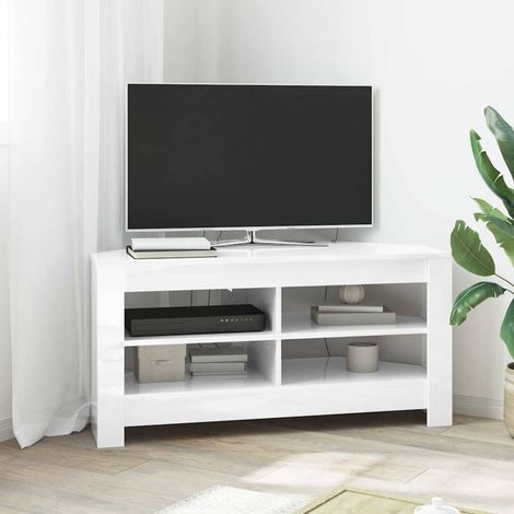 Meuble TV d'angle-Banc TV-Meuble Télé Blanc brillant 102 x 40,5 x 45 cm (1/5)