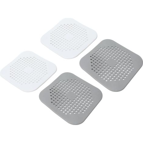 Set mit 4 quadratischen Abflussrosten (2 graue, 2 weiße) für Spülbeckenabflüsse mit Saugnapf, einfach zu montieren, ideal für Bad und Küche. (1/5)